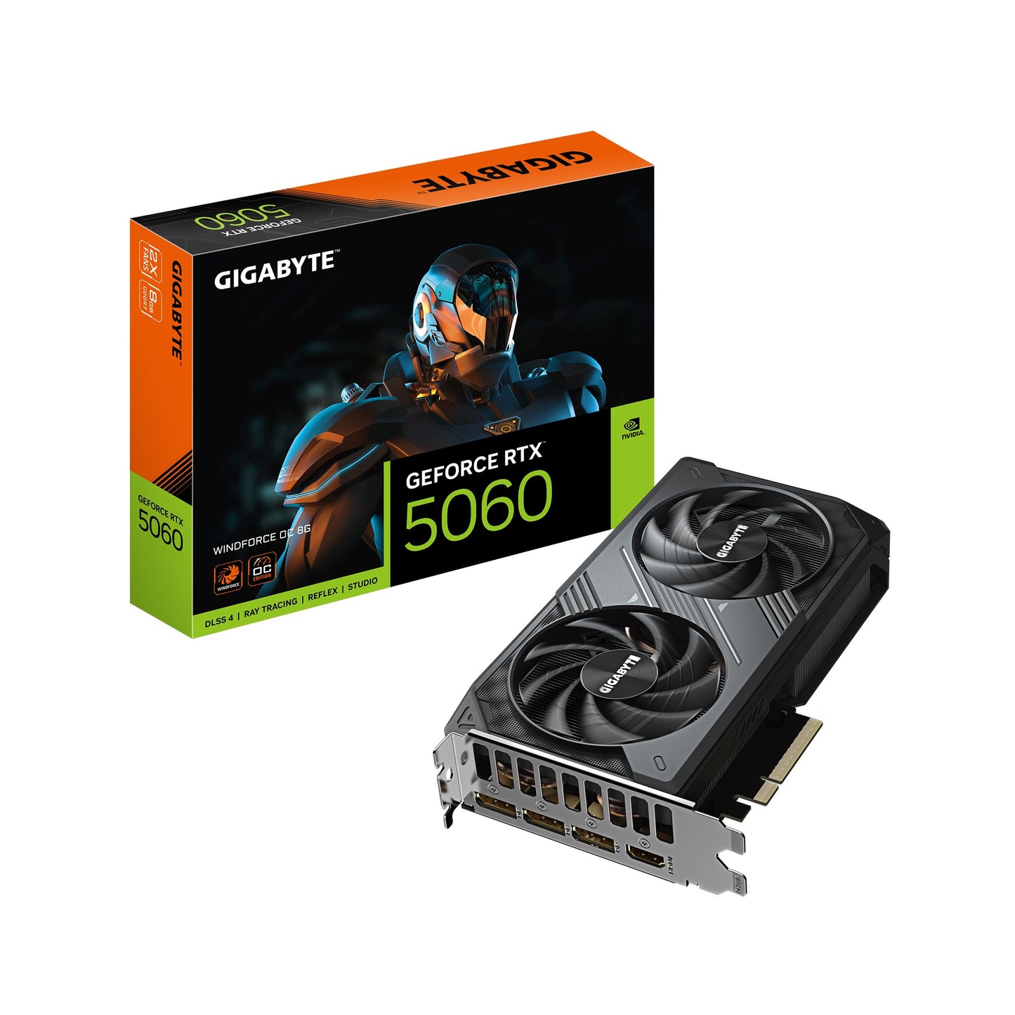 Gigabyte GeForce RTXâ¢ 5060 WINDFORCE OC 8G, 2512 MHz, CUDA 3840, 28 Gbps. GDDR7, 128 bit, PCI-E 5.0, PSU 450W, DisplayPort 2.1b *3 HDMI 2.1b x1