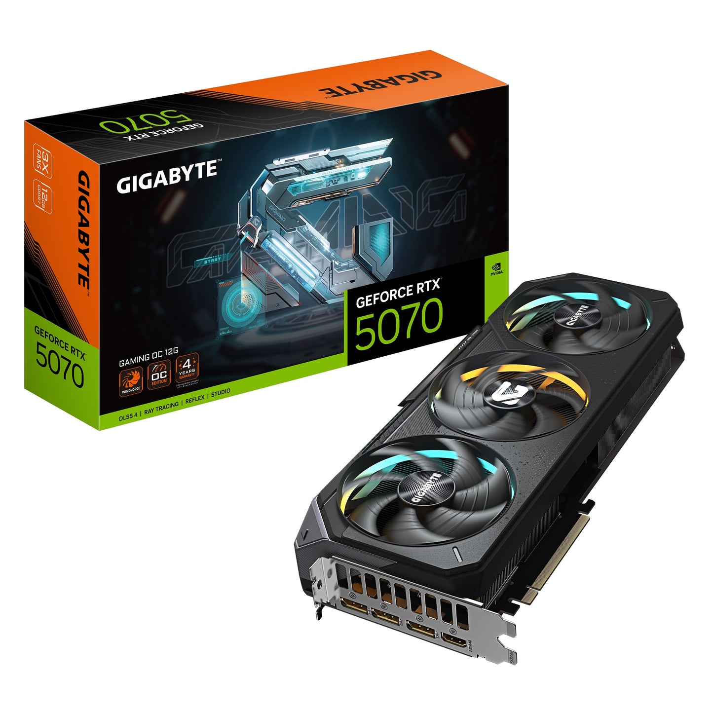 Gigabyte GeForce RTXâ¢ 5070 GAMING OC 12G, 2625 MHz, CUDA  6144, 28 Gbps, GDDR7, 192 bit, PCI-E 5.0, ATX, PSU 750W, DisplayPort 2.1b *3 HDMI 2.1b *1