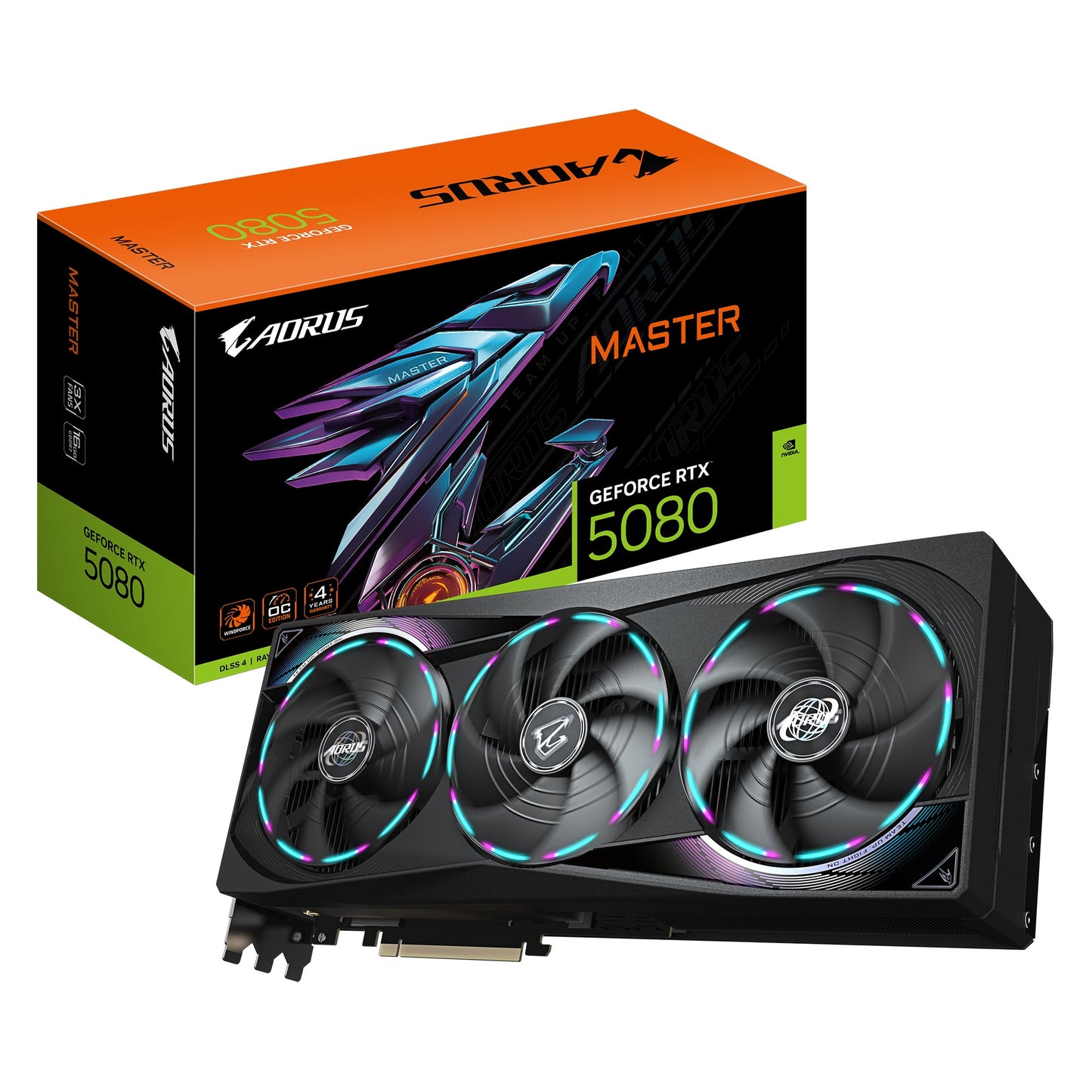 Gigabyte AORUS GeForce RTXâ¢ 5080 MASTER 16G, 2805 MHz, CUDA 10752, 30 Gbps, GDDR7, 256 bit, PCI-E 5.0, PSU 850W, DisplayPort 2.1b x3 HDMI 2.1b x1