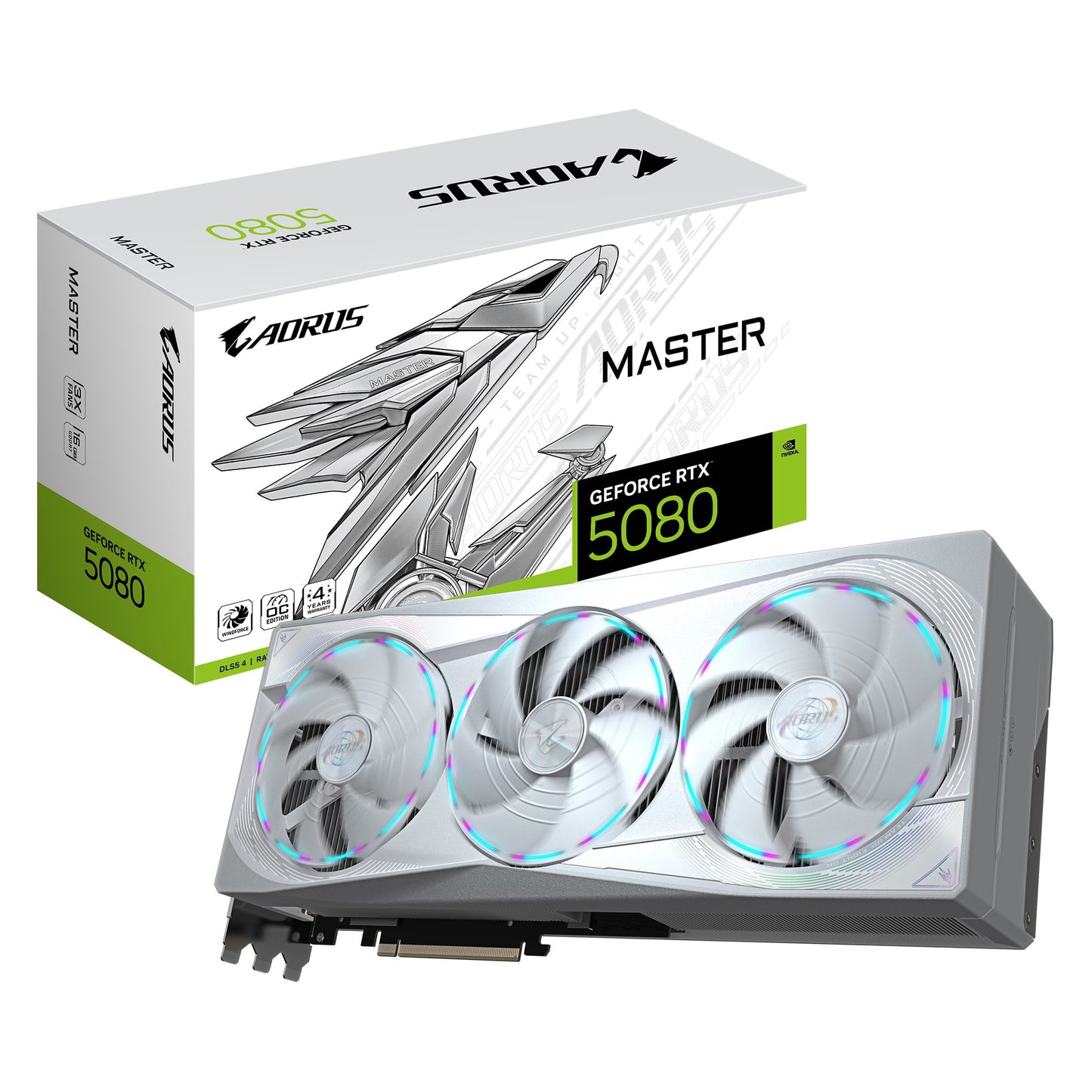 Gigabyte AORUS GeForce RTXâ¢ 5080 MASTER ICE 16G, 2805 MHz, CUDA 10752, 30 Gbps, GDDR7, 256 bit, PCI-E 5.0, PSU 850W, DisplayPort 2.1b x3 HDMI 2.1b x1