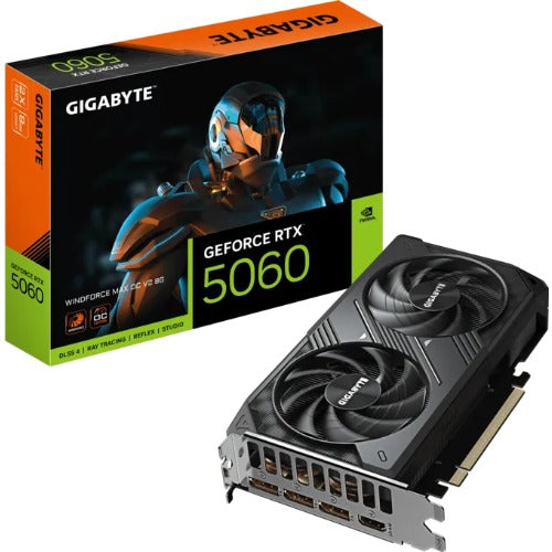 Gigabyte GeForce RTXâ¢ 5060 WINDFORCE 2 MAX OC 8G, 2512MHz, CUDA 3840, 28Gbps, GDDR7, 128 bit, PCI-E 5.0, PSU 550W, DisplayPort 2.1b *3 HDMI 2.1b *1
