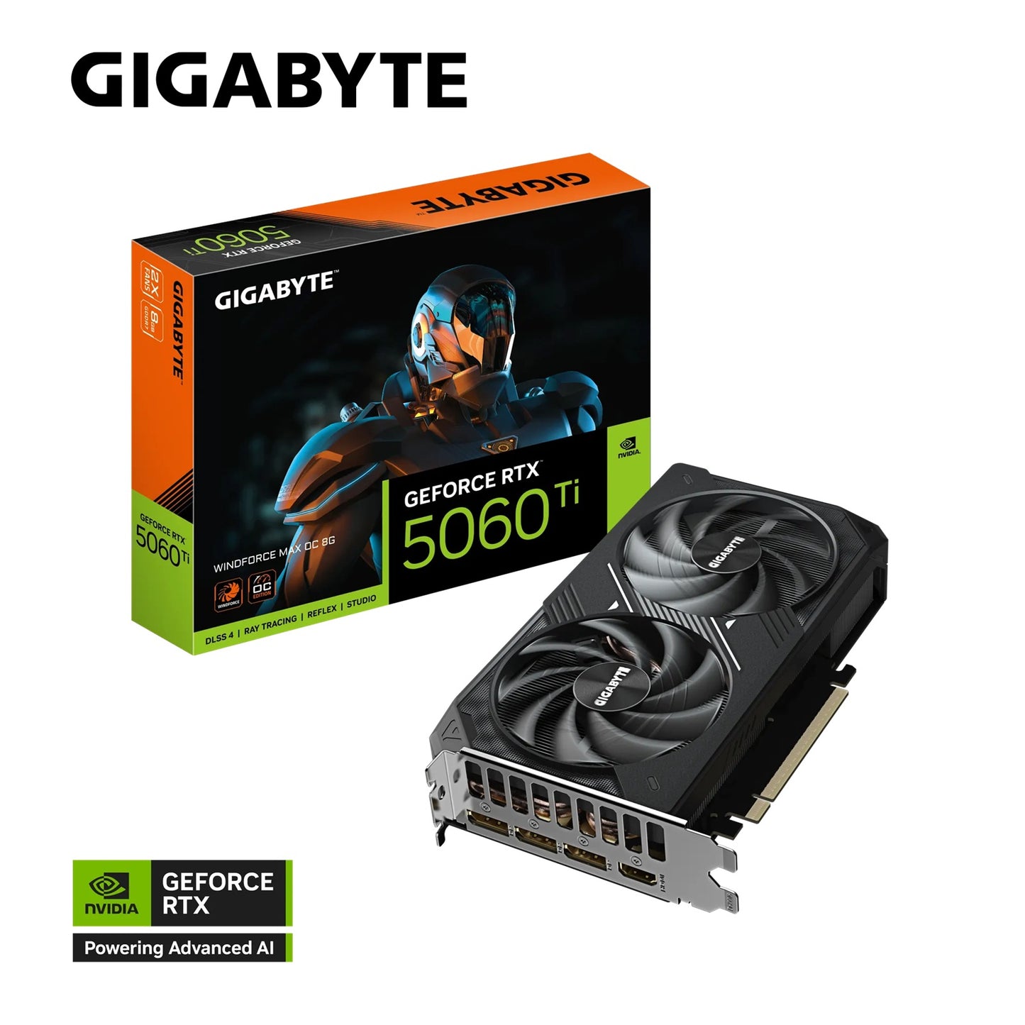 Gigabyte GeForce RTXâ¢ 5060 Ti WINDFORCE MAX OC 8G, 2587 MHz, CUDA 4608, 28 Gbps, GDDR7, 128 bit, PCI-E 5.0, PSU 650W, DisplayPort 2.1b *3 HDMI 2.1b *1