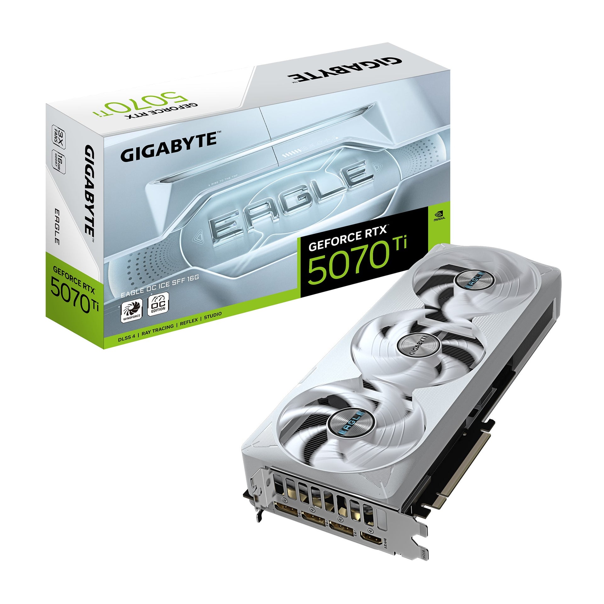 Gigabyte GeForce RTXâ¢ 5070 Ti EAGLE OC ICE SFF 16G, 2542 MHz, CUDA 8960, 28 Gbps, GDDR7, 256 bit, PCI-E 5.0, PSU 750W,DisplayPort 2.1b  HDMI 2.1b x1