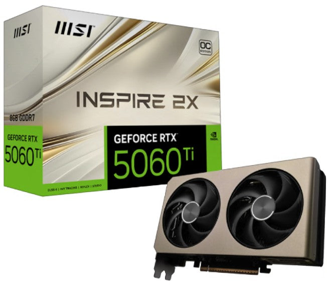 MSI nVidia GeForce RTXâ¢ 5060 Ti 8G INSPIRE 2X OC, PCI ExpressÂ® Gen 5 x 16, Boost: 2617 MHz, CUDA 4608 Units, 8GB GDDR7, HDMIâ¢ x 1
