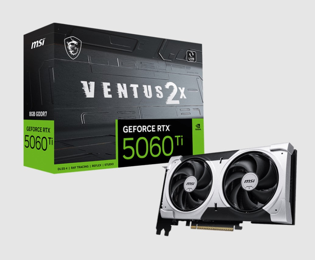 MSI nVidia GeForce RTXâ¢ 5060 Ti 8G VENTUS 2X PLUS, PCI ExpressÂ® Gen 5 x16 (uses x8), Boost: 2572 MHz, CUDA 4608 Units, 8GB GDDR7, HDMIâ¢ x 1(LS)