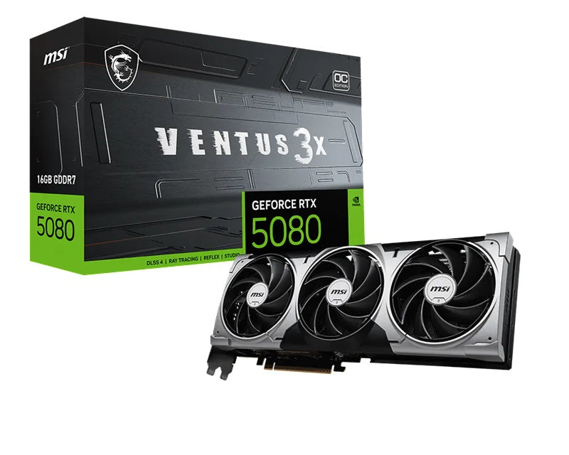 MSI nVidia GeForce RTXâ¢ 5080 16G VENTUS 3X OC, Boost: 2640 MHz, CUDA 10752 Units, 16GB GDDR7, HDMIâ¢ x 1